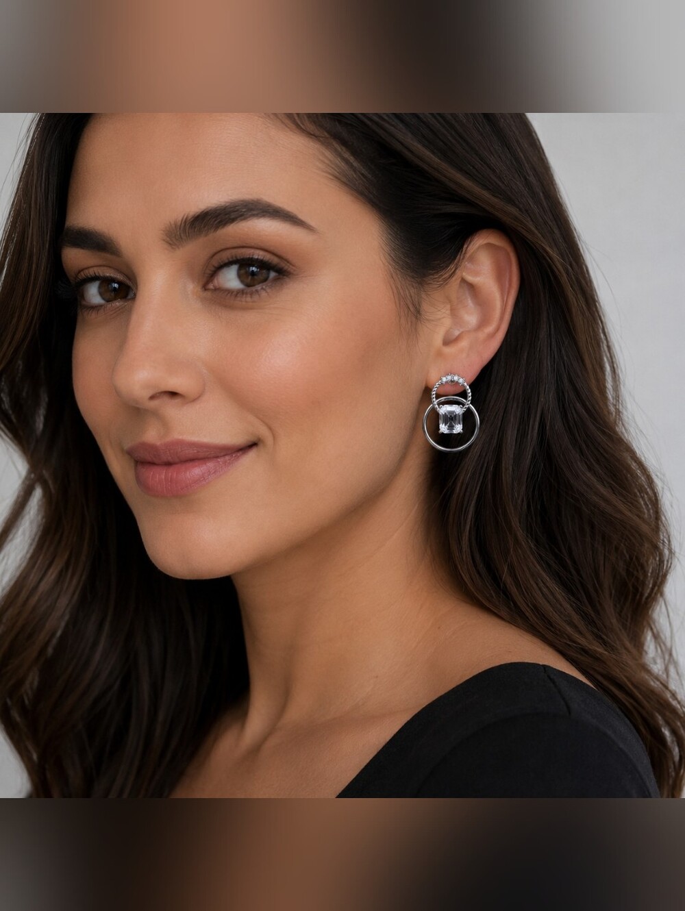 Silver-Tone Crystal Hoop Drop Earrings - Clear